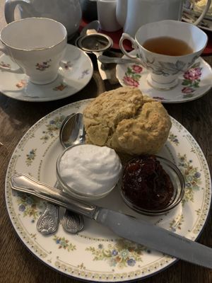 Cream tea (dairy free scone and cream)  at Rectory Farm Tearooms in Bude