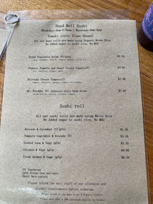 Sushi menu at Federal Doma Cafe in Federal