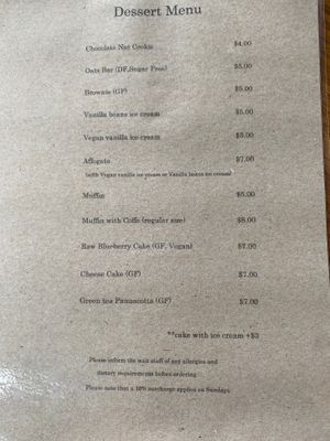 Dessert menu at Federal Doma Cafe in Federal