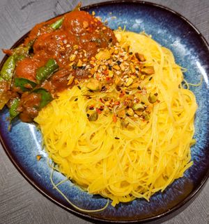 Turmeric beehoon with TiNDLE balls - yum yum yum at Fennel by Komala Vilas in Central Singapore