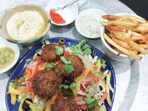 Hummus House plate and french-fries at The Hummus House in Da Nang