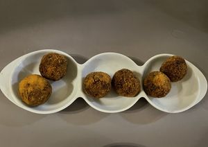 Sweet potato and black chanterelles croquettes   at La Carpeta Moderna in Vilanova I La Geltru