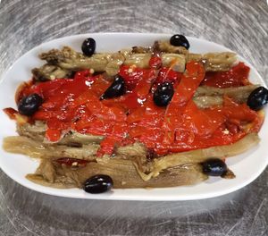 Veganized escalivada (grilled eggplants and red peppers) without anchovies   at La Carpeta Moderna in Vilanova I La Geltru