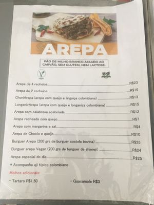 Arepa menu at Macondo Raízes Colombianas La Casa in Sao Paulo