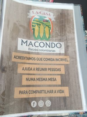 Menu at Macondo Raízes Colombianas La Casa in Sao Paulo