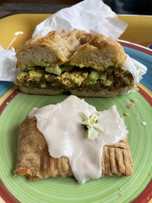 Joe Cool breakfast sandwich and a poptart  at Just What I Kneaded in Los Angeles