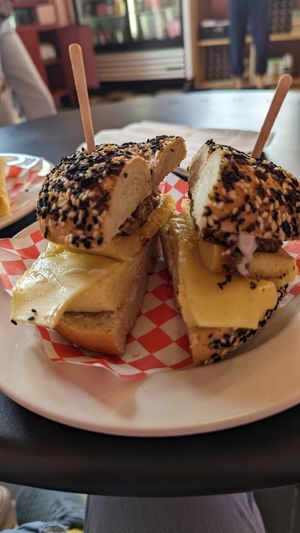 The Joe Cool with extra egg at Just What I Kneaded in Los Angeles