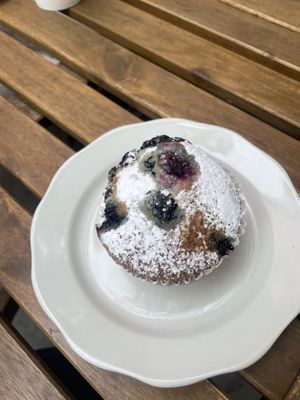Gf blueberry muffin that was savory (yum!)  at Just What I Kneaded in Los Angeles