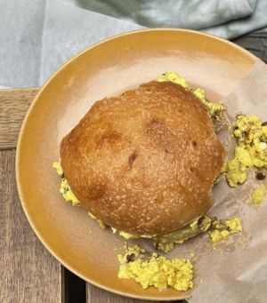 Breakfast sandwich with scrambled tofuu  at Just What I Kneaded in Los Angeles