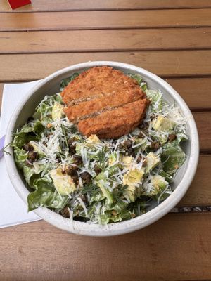 Vegan Caesar salad with avocado and faux chickenn  at Just What I Kneaded in Los Angeles