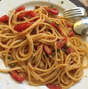 pasta with tomatoes & capers--the best! at Suribachy in Catania