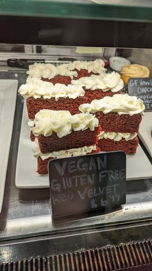 Gluten free vegan red velvet cake at Crave Coffee House & Bakery in Kingston