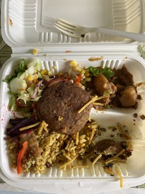 Remembered mid lunch to take a photo! Excuse my messy eating I was really getting into it😂 at Vegan Cottage in Bridgetown