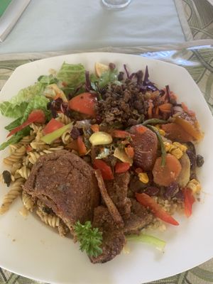 After the mince was added, Augustina checks to make sure you don’t have a soy allergy or unscientific aversion. Don’t skip it!  at Vegan Cottage in Bridgetown