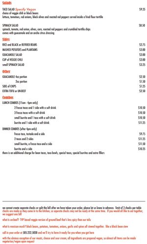 John's Tex Mex vegan menu p.2 at John's Tex Mex in Rochester