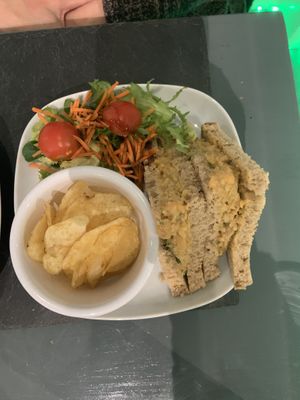 (Half of) coronation chickpea sandwich with brown bread   at Green Island Bistro in Rhuddlan
