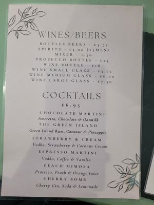Alcoholic Drinks Menu at Green Island Bistro in Rhuddlan