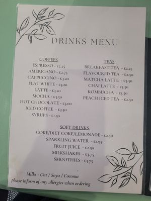 Drinks Menu at Green Island Bistro in Rhuddlan