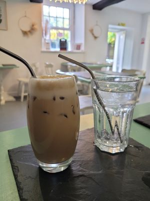 Iced Coffee (Oat Milk) and Lemonade at Green Island Bistro in Rhuddlan