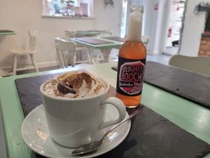 Orange Hot Chocoloate and Cherry Kambucha at Green Island Bistro in Rhuddlan