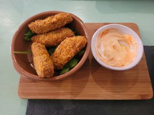 Crispy Goujons with Siracha Mayo at Green Island Bistro in Rhuddlan