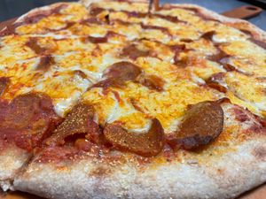 Pepperoni pizza vegan style! at Lolly's Pantry in North Palm Beach