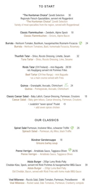 Menu part 1  at La Clav in Flims