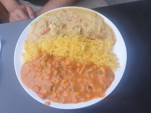 $10 meal deal - rice,  fake butter chicken and veggie korma at Back2Nature Cafe & Grocery in Balaclava