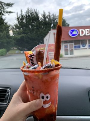 strawberry smoothie with fruit, chamoy, tajín and vegan candies   at Waka-Waka Snack-Bar in Everett