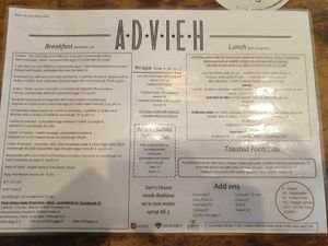 Menu May 2023 at Advieh in Seddon