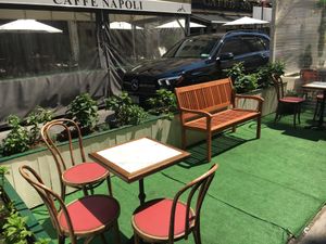 Outdoor seating during pandemic. at Galioto's Delicatessen in New York City