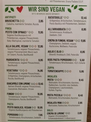 Menu. at Vapiano - Westpark in Ingolstadt