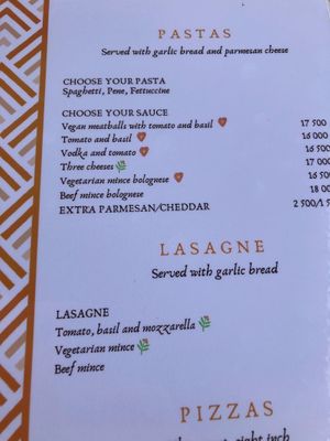 Menu at The Beer Garden in Arusha