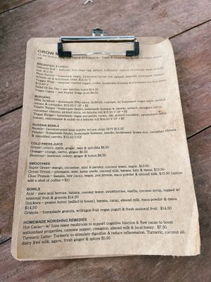 Menu  at GROW in Anglesea