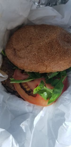 The burger is available every day at Plant Kitchen in Amman