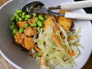 Noodles edamame cabbage sweet bergerie mock meat  at Verimix 素琳 - JTC LaunchPad in Central Singapore