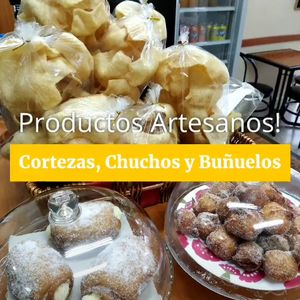 Wheat rinds, "buñuelos" and filled cream "chuchos". at Xurreria Roberts in Terrassa