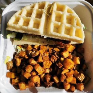 Waffle club sandwich at Astoria Bistro Botanique in Gatineau