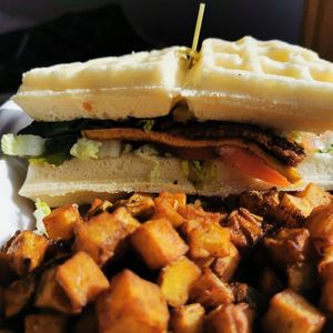 Waffle club sandwich at Astoria Bistro Botanique in Gatineau
