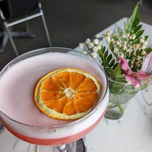 Vegan blood orange pisco sour at Astoria Bistro Botanique in Gatineau