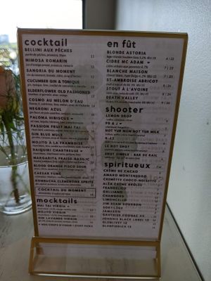 drinks menu at Astoria Bistro Botanique in Gatineau