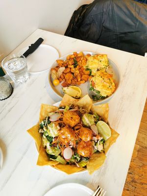 Taco salad and benny at Astoria Bistro Botanique in Gatineau