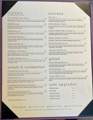 Menu page 1 at Astoria Bistro Botanique in Gatineau