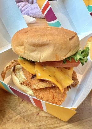 Spicy chicken cheeseburger  at PLNT Burger in Mclean