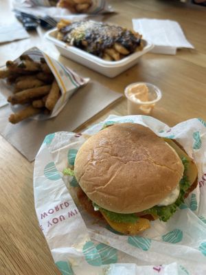 Spicy chikn, green bean fried and chili cheese fries 🍟   at PLNT Burger in Mclean