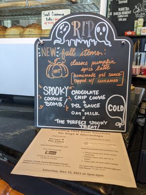 Fall seasonal menu board at Sinfull Bakery in Houston