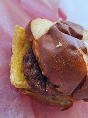 Pretzel breakfast sandwich at Sinfull Bakery in Houston