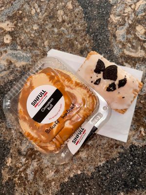 Biscoff Walnut Cinnamon roll (this roll is HUGE!) & Oreo Pop-tart. at Sinfull Bakery in Houston