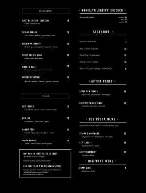 Well indicated vegan pizza menu at Brooklyn Crispy in Sydney