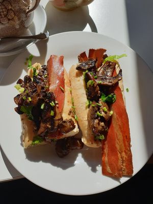 Bacon and mushroom baguette at Sarah's Sisters in Semaphore